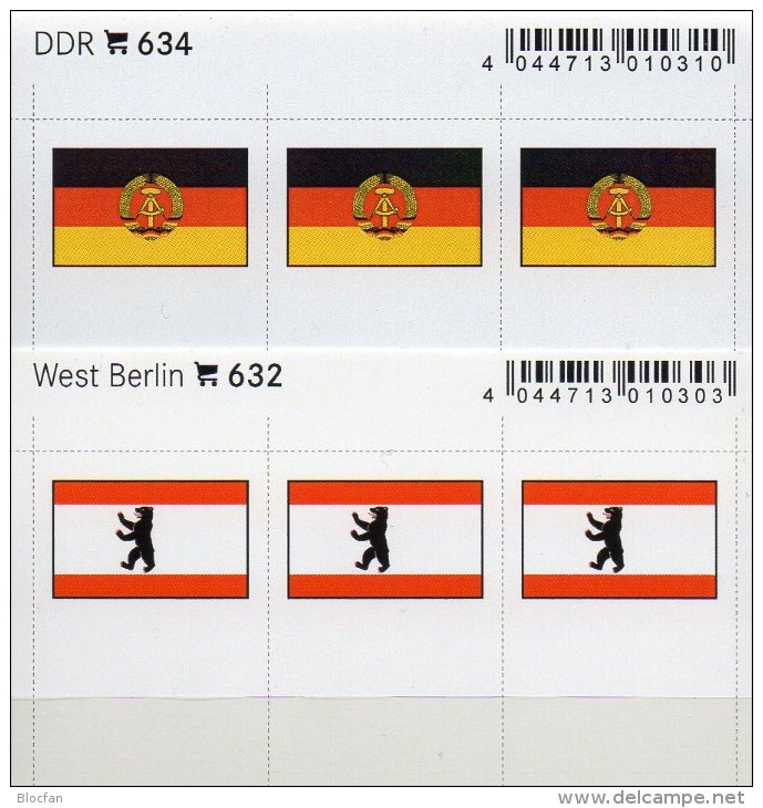 2x3 In Farbe Flaggen-Sticker Westberlin+DDR 7€ Kennzeichnung Alben Karten Sammlungen LINDNER 632+634 Flag Berlin Germany - Autres & Non Classés