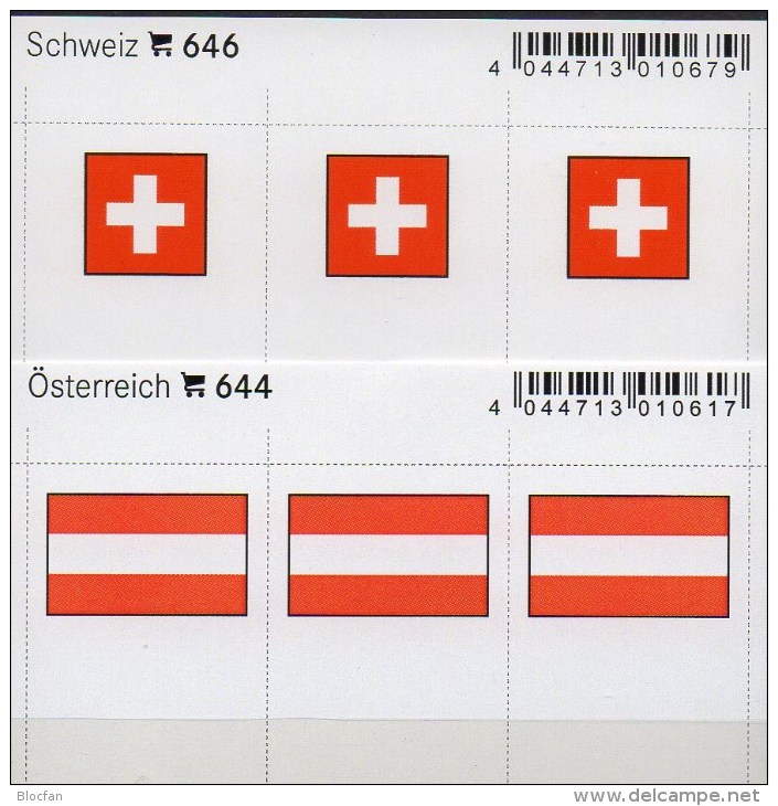 2x3 In Farbe Flaggen-Sticker Schweiz+ Österreich 7€ Kennzeichnung Alben Karten Sammlung LINDNER 644+646 Helvetia Austria - Sonstige & Ohne Zuordnung