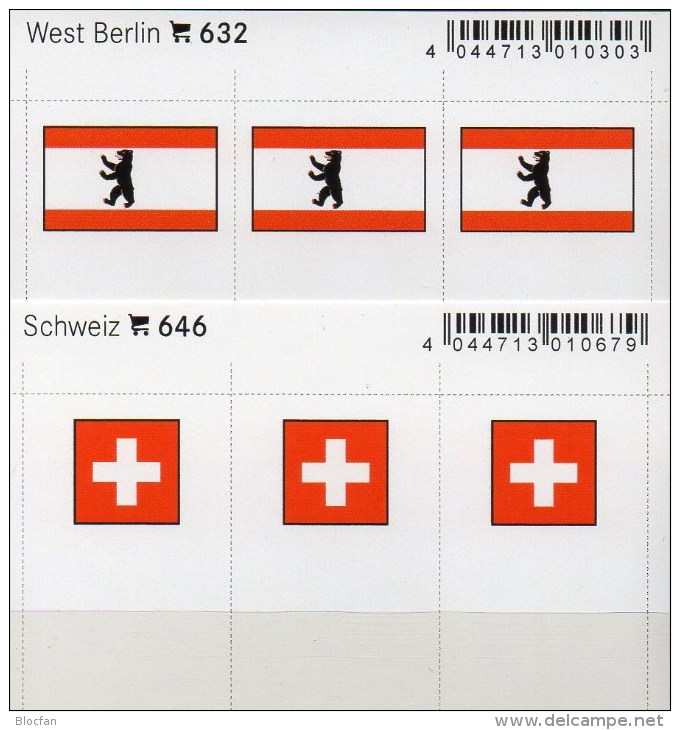 2x3 In Farbe Flaggen-Sticker Schweiz+Berlin 7€ Kennzeichnung Alben Karten Sammlungen LINDNER 632+646 Helvetia Westberlin - Sonstige & Ohne Zuordnung