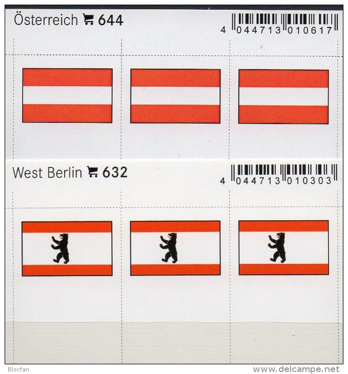 2x3 Flaggen-Sticker In Farbe Westberlin+Österreich 7€ Kennzeichnung Alben Karte Sammlung LINDNER 632+644 Austria Germany - Autres & Non Classés