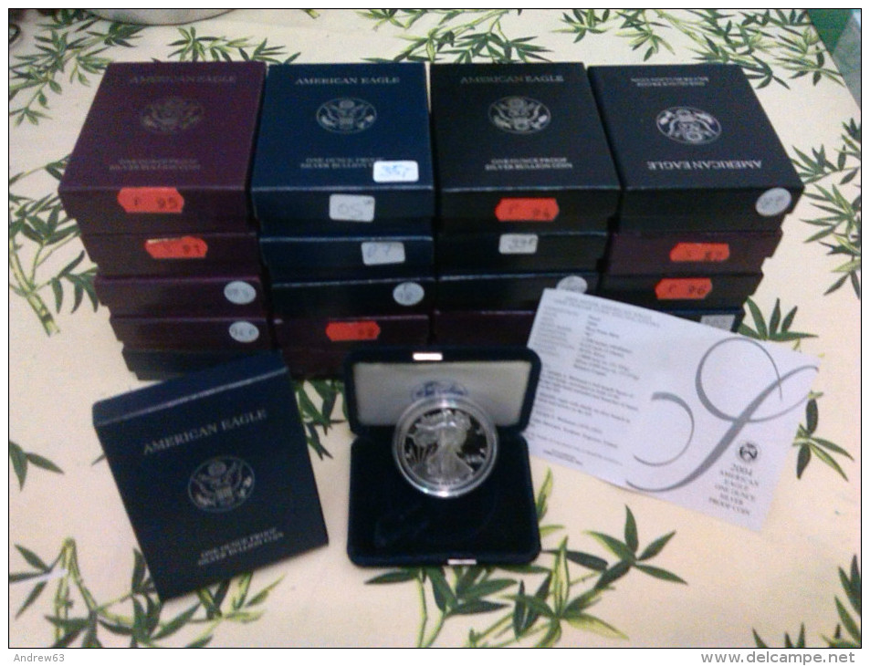 American Eagle Silver Dollar Proof W/Box & COA From 1986-S To 2005-W - 19 Coins - Proof Sets