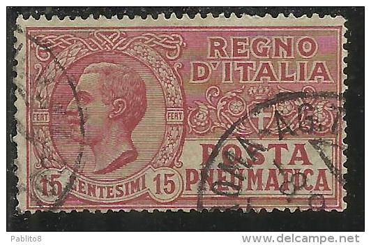 ITALIA REGNO ITALY KINGDOM 1927 POSTA PNEUMATICA V.E.III CENT.15 VIOLETTO ROSSO USED - Pneumatic Mail