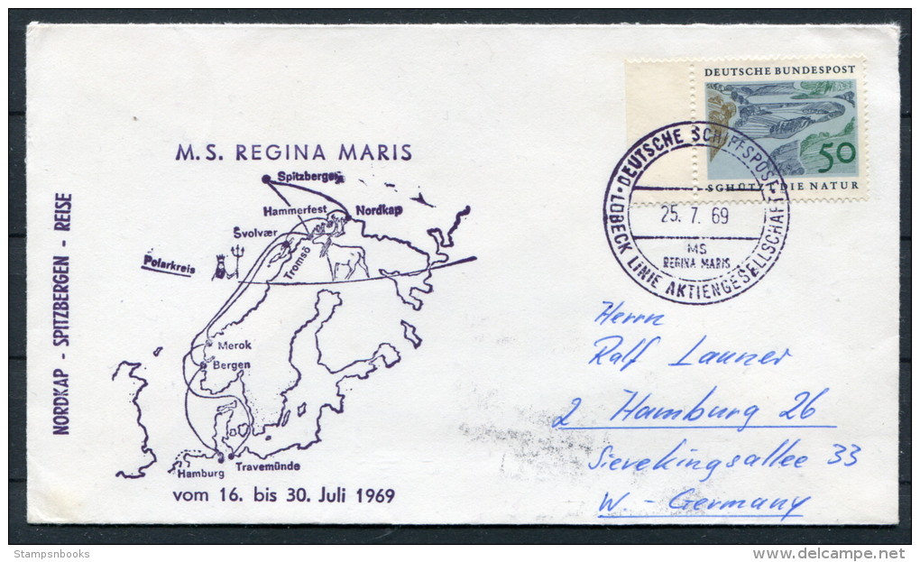 1969 Germany Nordkap Spitzbergen Deutsche Schiffspost Lubeck Linie MS Regina Maris Brief - Brieven En Documenten