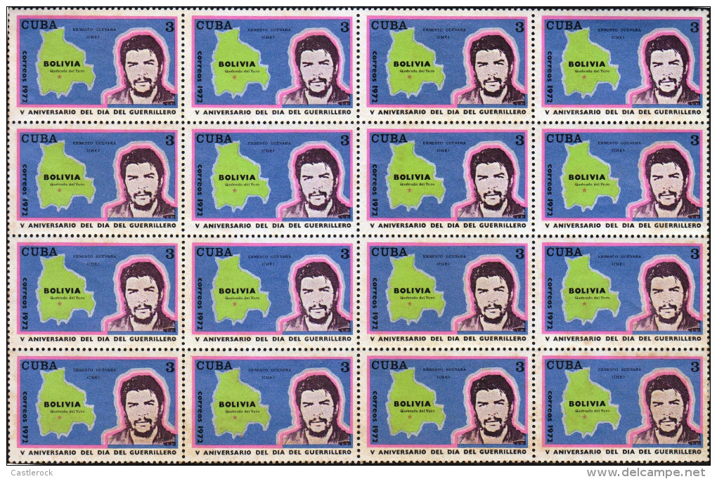 G)1972CUBA, BOLIVIA TERRITORY-MAP, CHE, WARRIOR´S DAY V ANNIVERSARY , BLOCK OF 16, MNH - Oblitérés