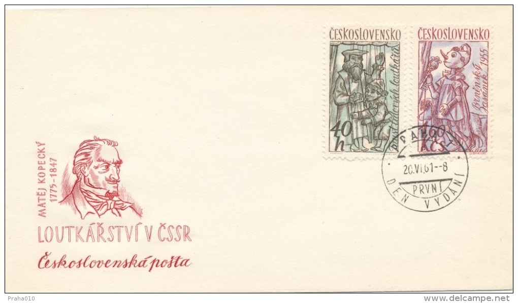 Czechoslovakia / First Day Cover (1961/09 B), Praha 1 (d) - Theme: Puppets (Faust, Jasanek), Matej Kopecky - Marionetas