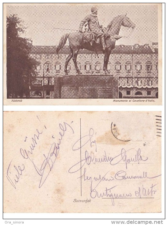 *Cartolina Piemonte Torino Monumento Al  Cavaliere D’Italia Viaggiata Probabilmente Anni 1930 Senza Francobollo - Autres Monuments, édifices