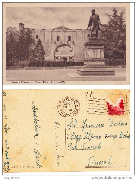 *Cartolina Piemonte Torino Monumento A Pietro Micca E La Cittadella Viaggiata 1941 Senza Francobollo - Autres Monuments, édifices