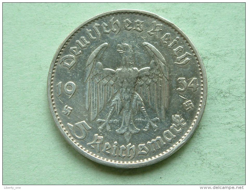 1934 D - 5 ReichsMark / KM 83 ( Uncleaned - For Grade, Please See Photo ) ! - 5 Reichsmark