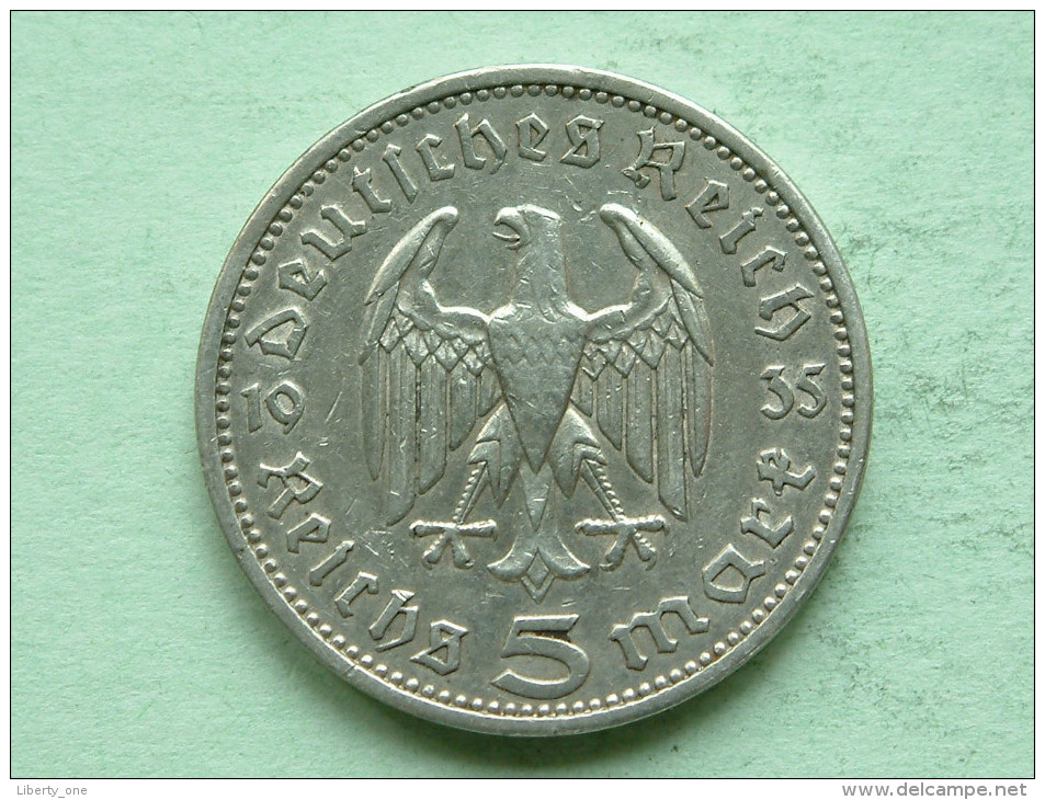 1935 A - 5 ReichsMark / KM 86 ( Uncleaned - For Grade, Please See Photo ) ! - 5 Reichsmark