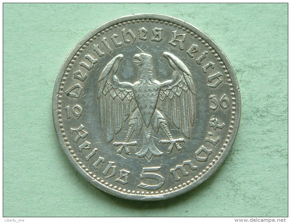 1936 A - 5 ReichsMark / KM 86 ( Uncleaned - For Grade, Please See Photo ) ! - 5 Reichsmark