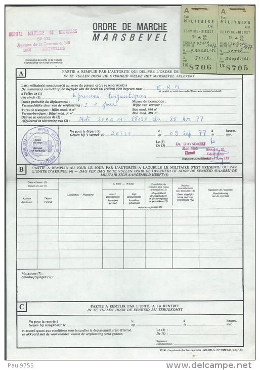 BELGIQUE 1977  ORDRE DE MARCHE AVEC BILLETS ALLER ET RETOUR NON UTILISES - Autres & Non Classés