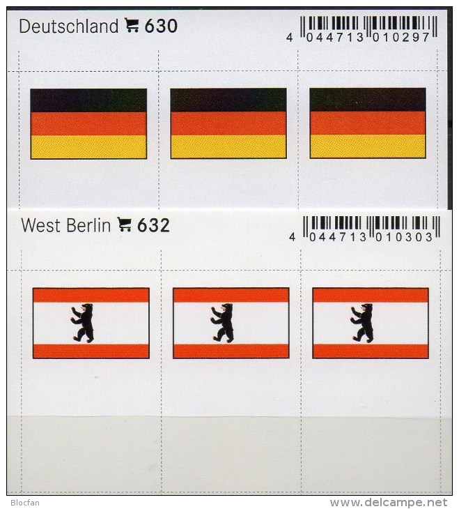 2x3 In Farbe Flaggen-Sticker Berlin+BRD 7€ Kennzeichnung Alben Karten Sammlungen LINDNER 632+630 Flag Westberlin Germany - Matériel