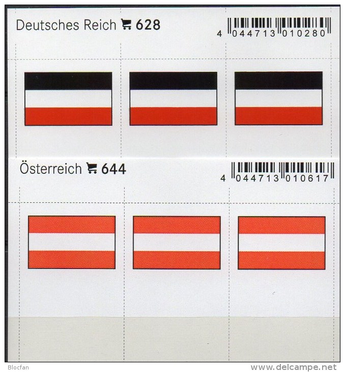 2x3 In Farbe Flaggen-Sticker Österreich+DR 7€ Kennzeichnung Alben Karten Sammlung LINDNER 628+644 Flag Austria III.Reich - Material