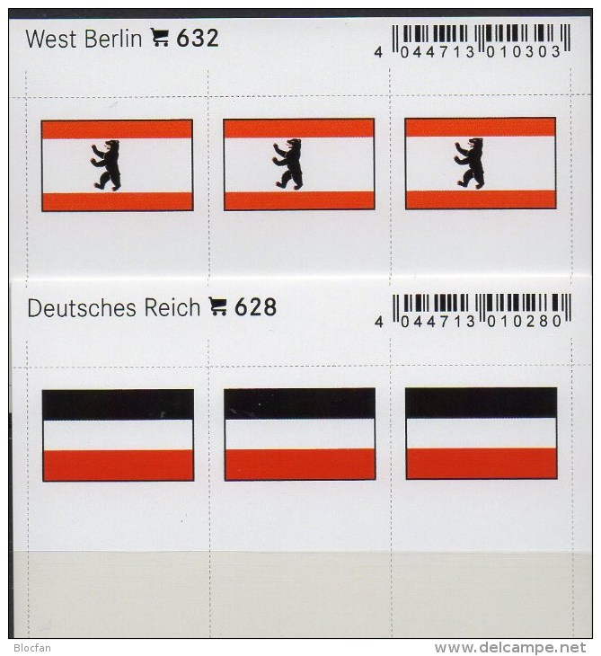 2x3 In Farbe Flaggen-Sticker Berlin+DR 7€ Kennzeichnung Alben Karten Sammlungen LINDNER 628+632 Flags Westberlin 3.Reich - Materiale