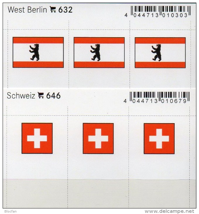 2x3 In Farbe Flaggen-Sticker Schweiz+Berlin 7€ Kennzeichnung Alben Bücher Sammlungen LINDNER 632+646 Helvetia Westberlin - Fantasia