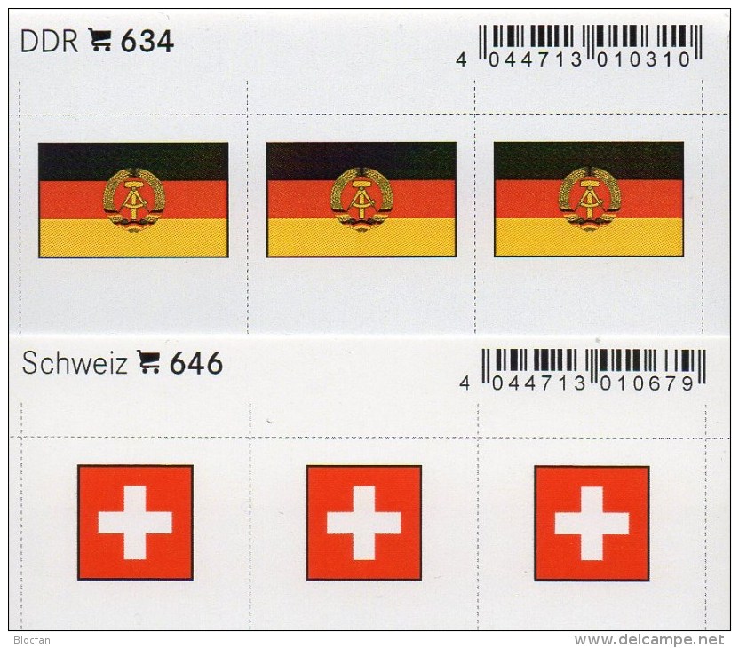 2x3 In Farbe Flaggen-Sticker Schweiz+DDR 7€ Kennzeichnung Alben Bücher Sammlungen LINDNER 634+646 Flags Helvetia Germany - Raretés