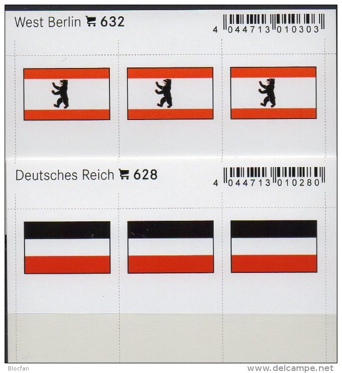 2x3 In Farbe Flaggen-Sticker Berlin+DR 7€ Kennzeichnung Alben Bücher Sammlung LINDNER 628+632 Flags Westberlin III.Reich - Hobby Creativi