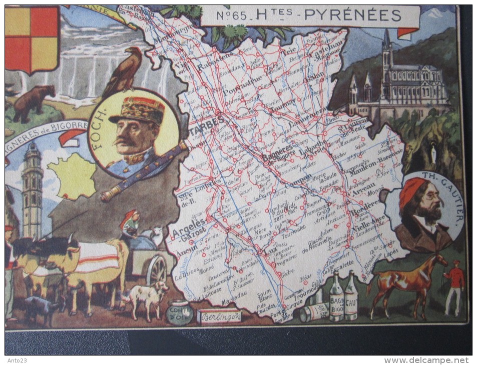 CPA Carte Géographique Hautes-Pyrénées Formé En 17190 Maréchal Foch Théophile Gautier Tour Des Jacobins à Bagnères - Maps