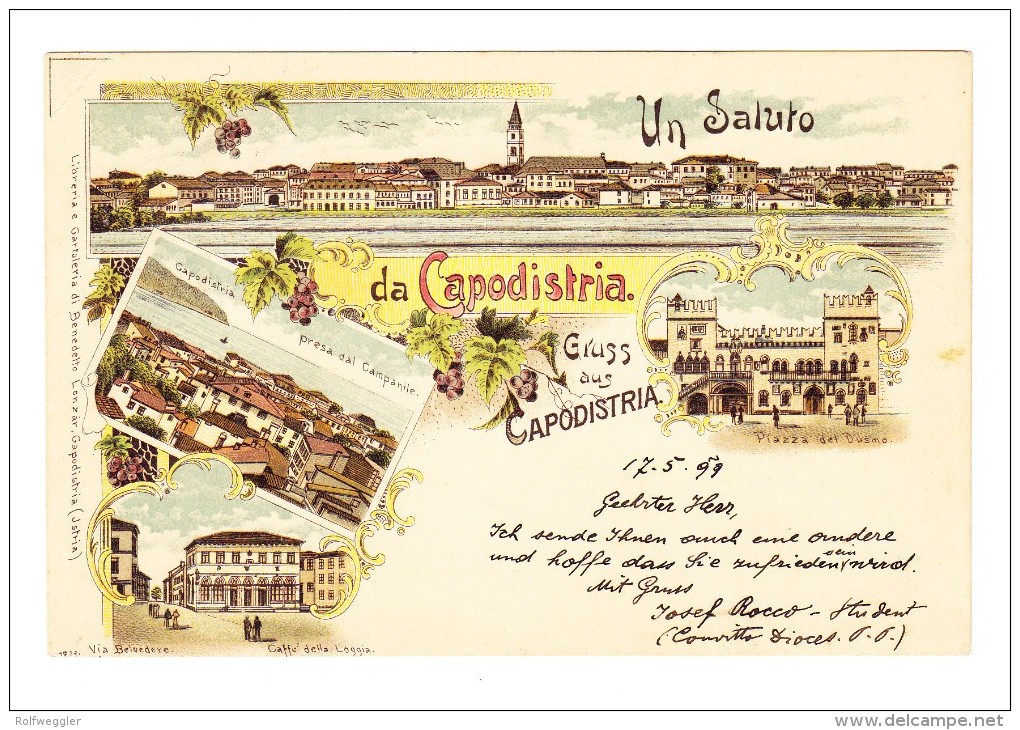 1890 - 5 Kr Franz Josef Auf Litho "Un Saluto Da Capodistria" Von Capodistria 17.5.99 Nach Constantinopel - Slovénie