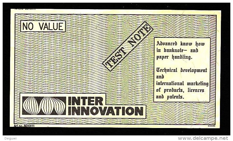 Test Note "INTER INNO", W/o Units, Beids. Druck, RRRRR, UNC , 120 X 68 Mm, Canceled - Suecia