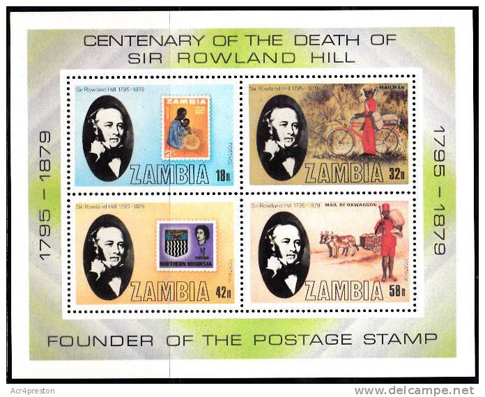 Zm0300 Zambia 1980, SG MS300, Death Centenary Roland Hill, Minature Sheet - Zambia (1965-...)