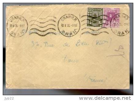 Algérie Lettre Obl Méca CAD Oran 12-01-1935 / 2 Tp Pour Maître Mareilhacy Rue De Lille Paris - Lettres & Documents