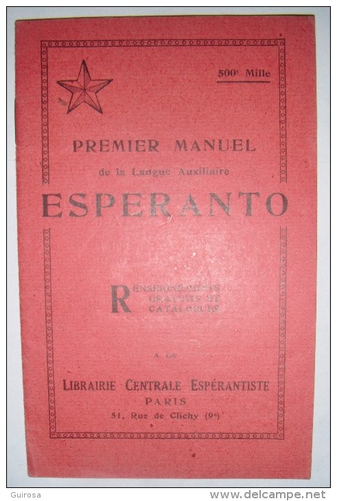 Premier Manuel De Langue Esperanto   -  1928 - Autres & Non Classés