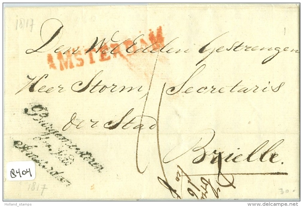 E.o. HANDGESCHREVEN BRIEF Uit 1817 Van De BURGEMEESTER Te AMSTERDAM Aan SECRETARIS Van De STAD BRIELLE (8404) - ...-1852 Préphilatélie