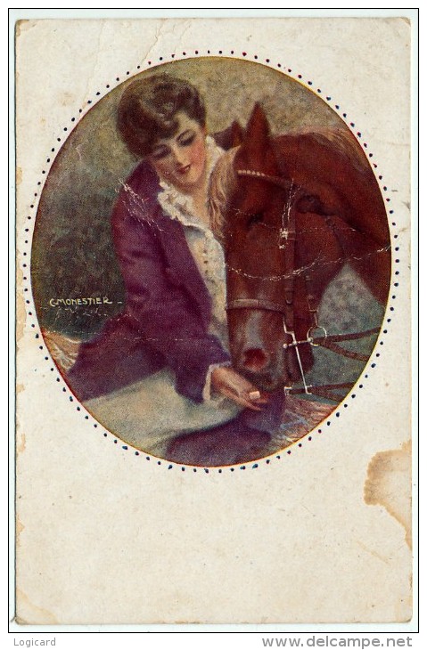 ILLUSTRATORE  - MONESTIER - DONNA CON CAVALLO, 1921 - Cavalli