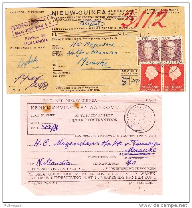 1950 Mi#20+30 In Waag.Paar Auf Paketkarte Ab "Hollandia28.7.61" Nach MERAUKE Mit AK-Stempel - Nueva Guinea Holandesa
