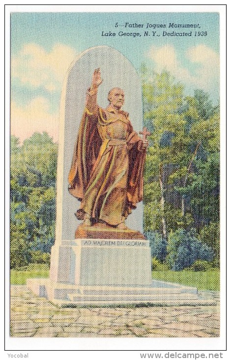 CP, AMERIQUE, ETATS-UNIS, NEW-YORK, LAKE GEORGE, Father Jaques Monument, Dedicated 1939, Vierge - Lake George