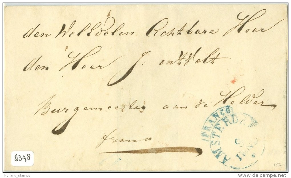 E.o. BRIEFOMSLAG Uit 1839 Van AMSTERDAM Aan BURGEMEESTER Te DEN HELDER FRANCO  (8398) - ...-1852 Voorlopers