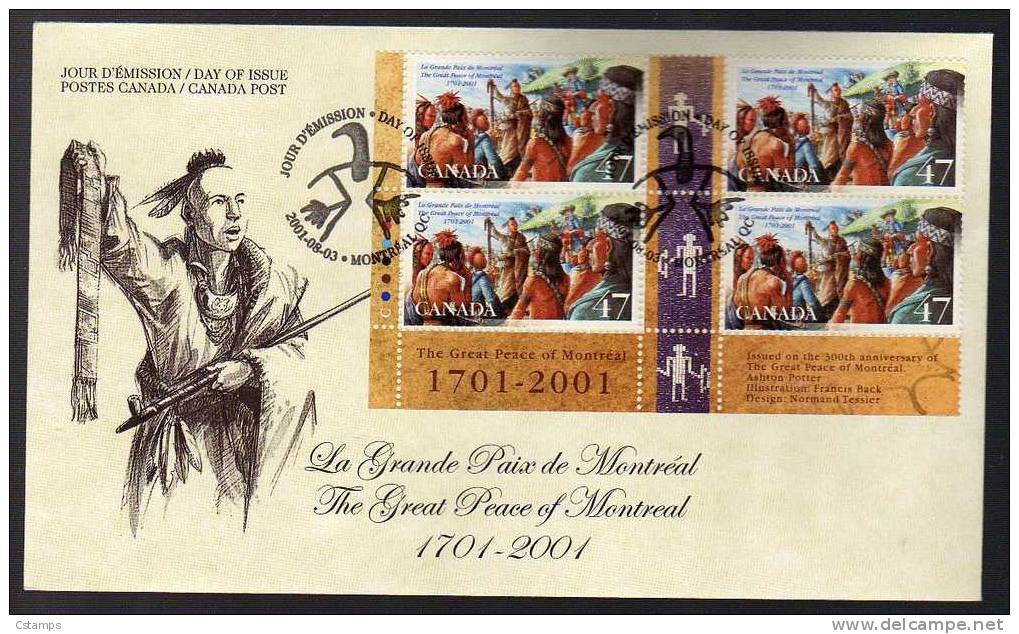 Paz En Montreal - Nativos Americanos - Indios - 2001 - Canada - Cover - Sobre Fdc - American Indians