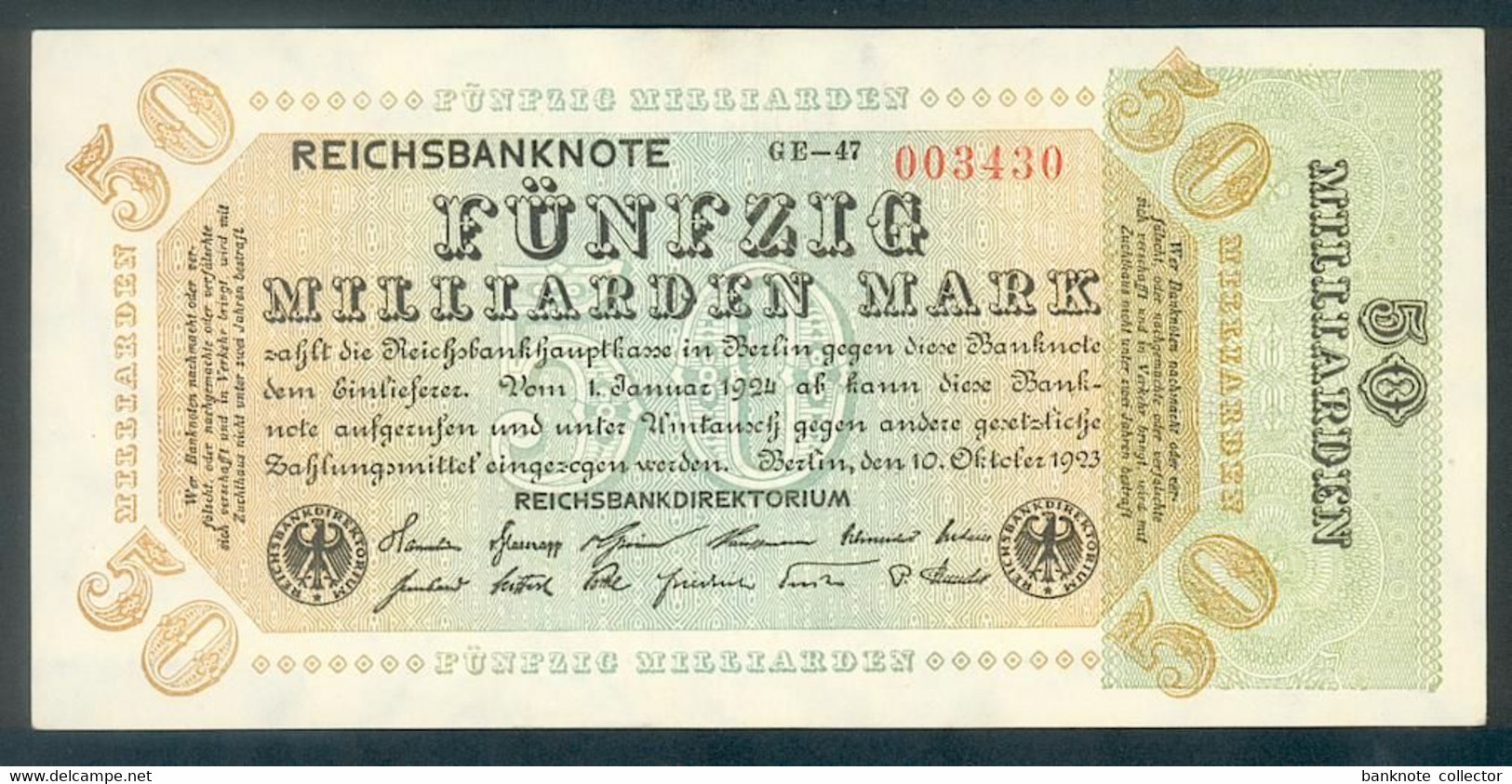 Deutschland, Germany - 50 Mrd. Mark, Reichsbanknote, Ro. 117 B,  ( Serie GE ) 1923 ! - 50 Milliarden Mark