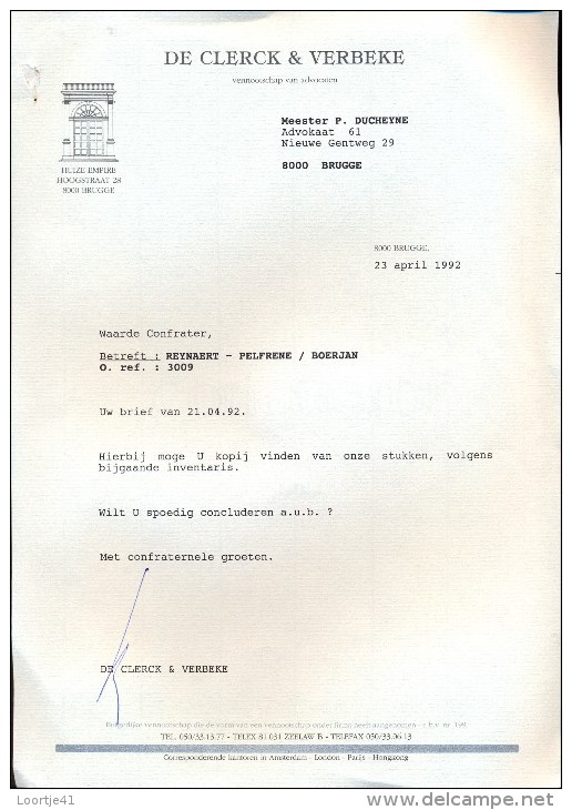 Factuur Facture Brief Lettre  - Advocaat De Clerck & Verbeke - Brugge - 1950 - ...