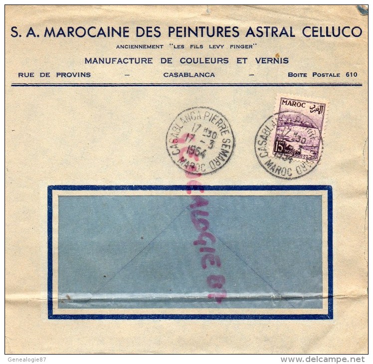 MAROC - CASABLANCA - S.A. MAROCAINE DES PEINTURES ASTRAL CELLUCO- RUE DE PROVINS-1954 - Sonstige & Ohne Zuordnung