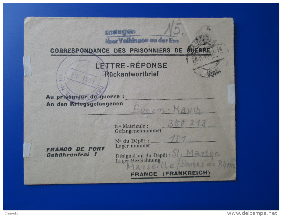 Correspondance De Prisonnier De Guerre De L´axe - Camp 151 Marseille Sainte Marthe 1947 - Guerre De 1939-45