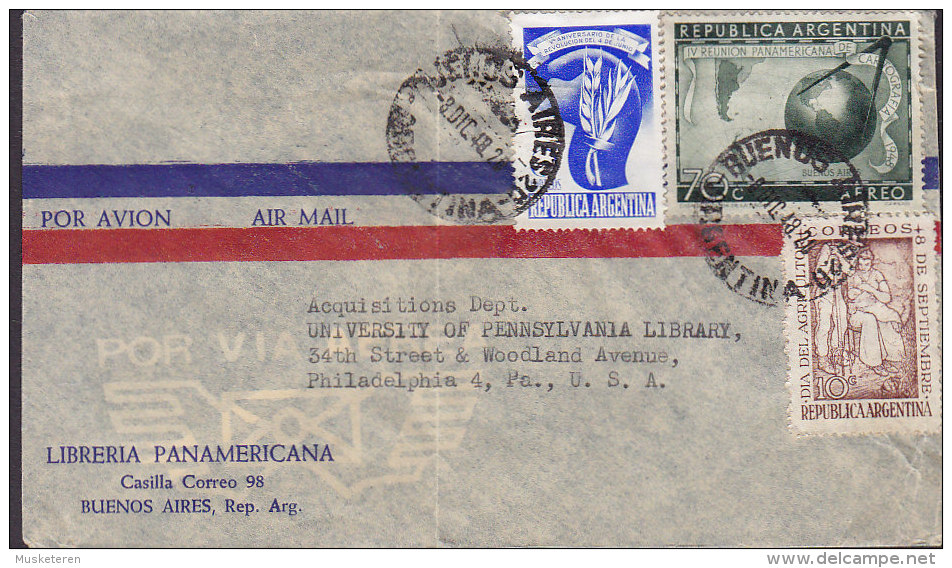 Argentina Por Avion Airmail LIBRERIA PANAMERICANA, BUENOS AIRES 1948 Cover Letra To PHILADELPHIA USA - Luchtpost