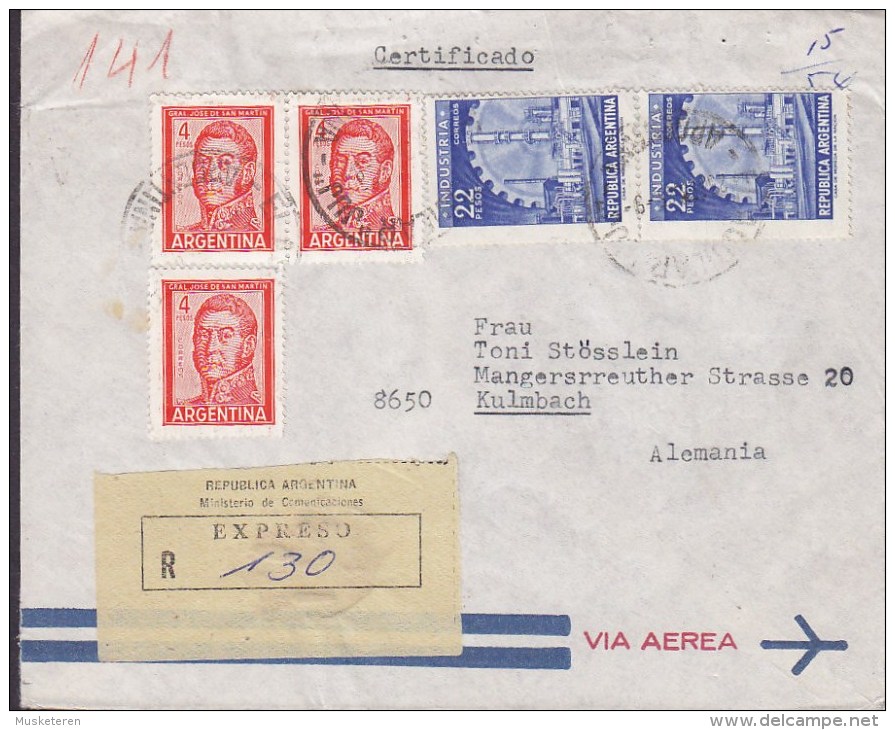 Argentina Via Aerea Certificado EXPRESSO Label Ministerio De Communicaciones El AGUILAR 1965 Cover Letra KULMBACH German - Poste Aérienne