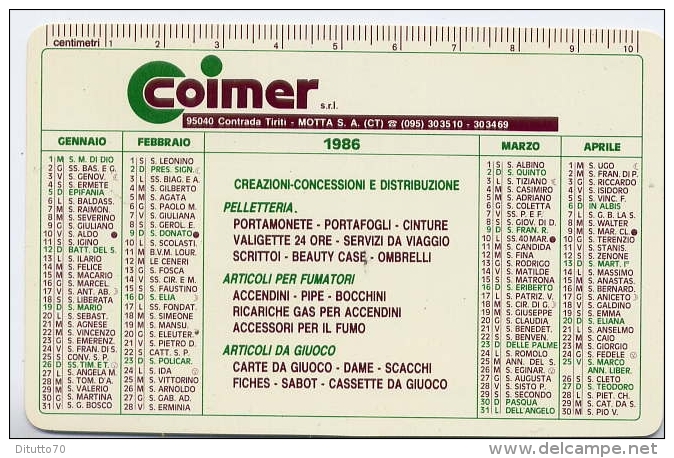 Calendarietto - Coimer - Motta - Catania 1986 - Formato Piccolo : 1981-90