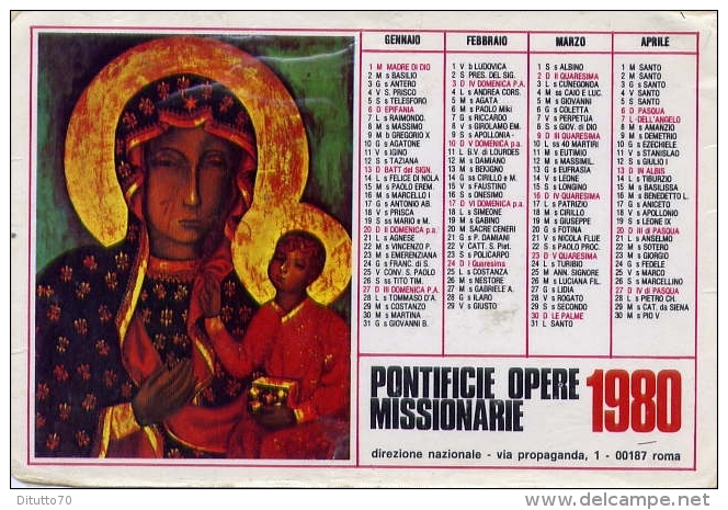 Calendarietto - Pontificie Opere Missionarie 1980 - Formato Piccolo : 1981-90