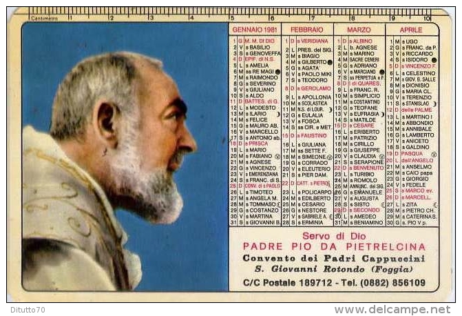 Calendarietto - Padre Pio Da Pietralcina 1981 - Formato Piccolo : 1981-90