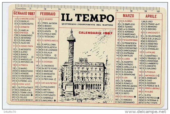 Calendarietto - Il Tempo - Quotidiano Indipendente Del Mattino 1987 - Formato Piccolo : 1981-90