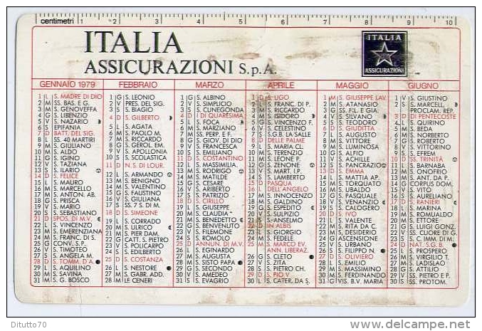 Calendarietto - Italia Assicurazione S.p.a. 1979 - Formato Piccolo : 1971-80