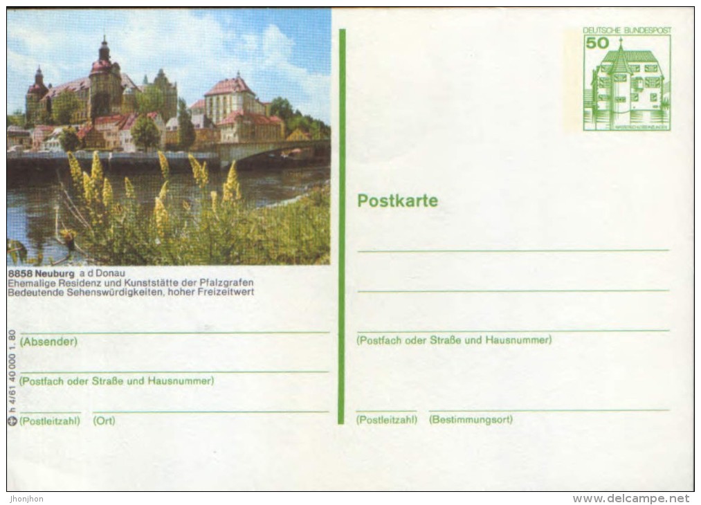 Deutschland/Germany- Postal Stationery Postcard 1980,unused - P130 ;Neuburg A D'Donau - Postkarten - Ungebraucht
