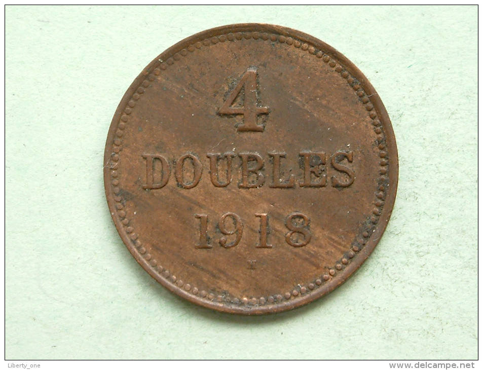 1918 H - 4 Doubles / KM 13 - ( Uncleaned Coin - For Grade, Please See Photo ) !! - Guernsey