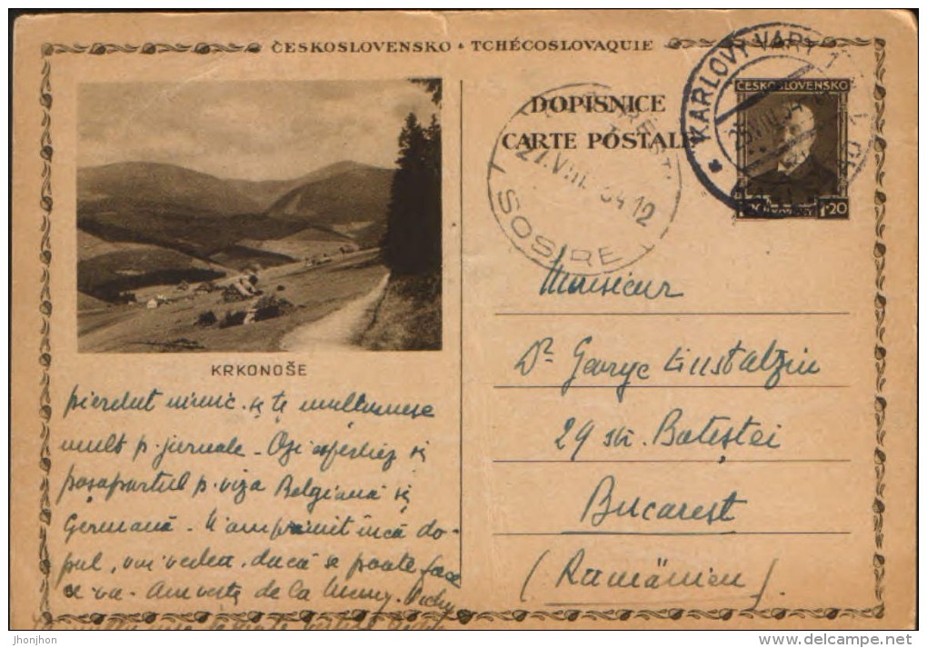 Czechoslovakia- Postal Stationery Postcard 1934 -  Krkonose - Cartes Postales