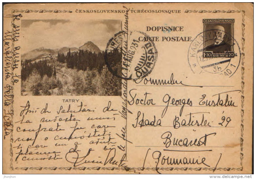 Czechoslovakia- Postal Stationery Postcard 1931 -   Tatry - Cartes Postales