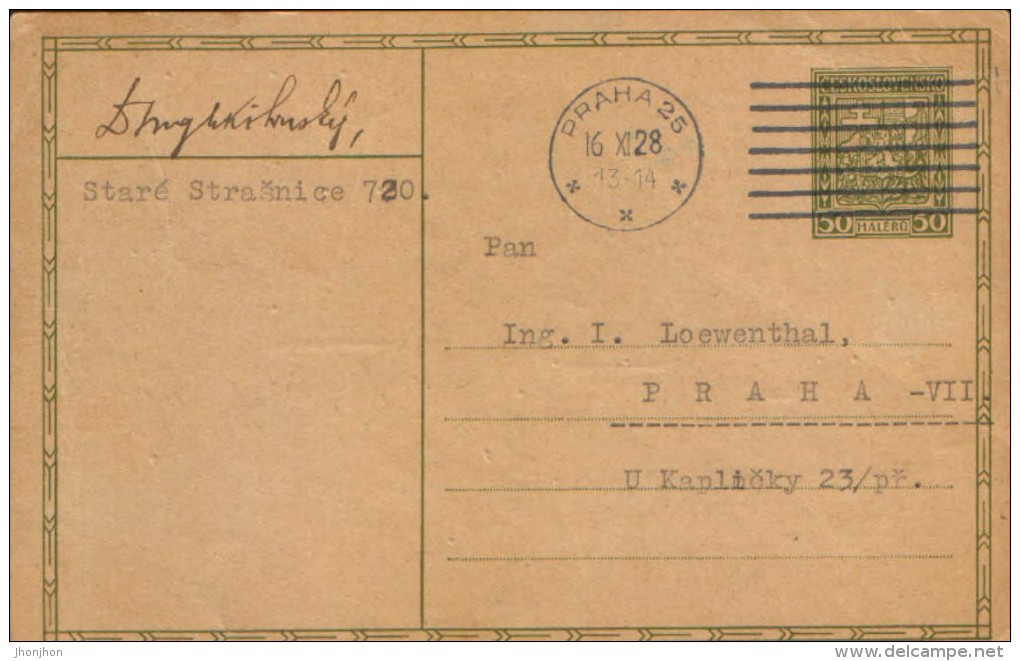 Czechoslovakia- Postal Stationery Postcard 1928 - Cartes Postales