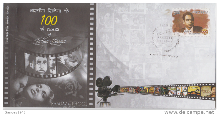 India 2013  Shailendra  100 Years Of Indian Cinema Private FDC No. 34 Of 50 Stamps Issued # 81907  Inde Indien - Cinema